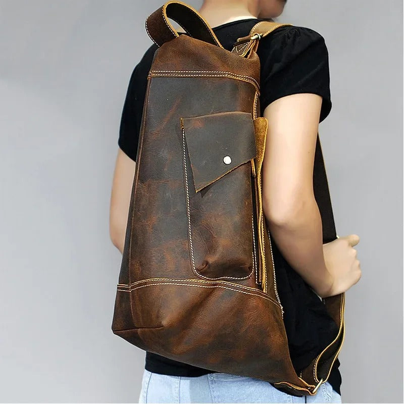 Crazy Horse Genuine Leather Laptop Backpack for Men